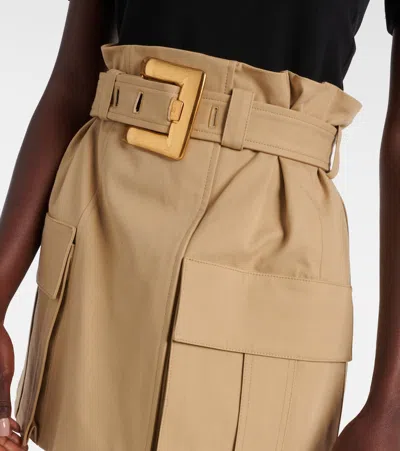 Balmain Gabardine Mini Skirt With Gold-tone Hardware In Neutral