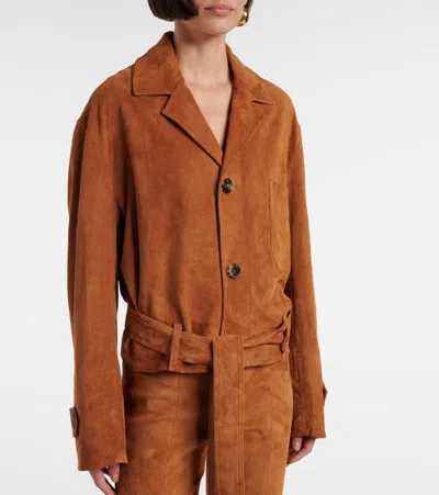 Stouls Alfi Belted Cropped Suede Jacket In Brown