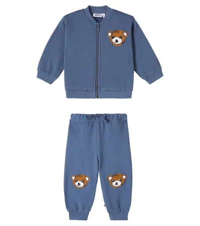 Molo Baby Embroidered Cotton Tracksuit In Blue