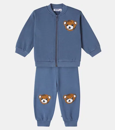 Molo Baby Embroidered Cotton Tracksuit In Blue