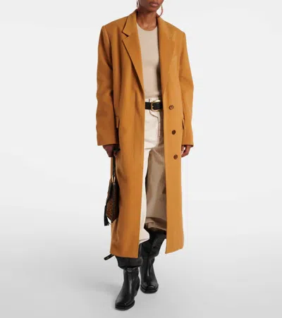 Isabel Marant Long Wool Blend Coat With Notched Lapels In Brown