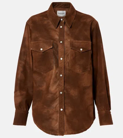 Isabel Marant Étoile Karima Faux Leather Overshirt In Brown