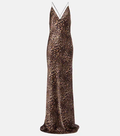 Nili Lotan Ira Leopard-print Silk-charmeuse Gown In Burgundy