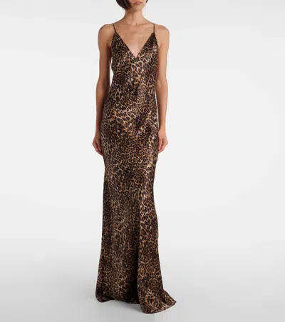Nili Lotan Ira Leopard-print Silk-charmeuse Gown In Burgundy