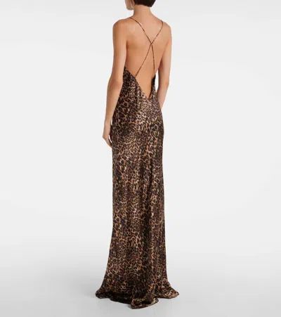 Nili Lotan Ira Leopard-print Silk-charmeuse Gown In Burgundy