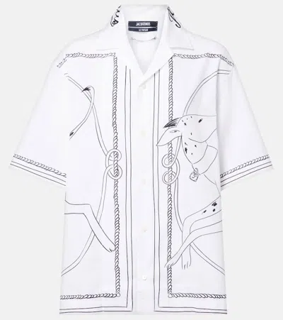 Jacquemus Chemise Jean Printed Cotton Shirt In White