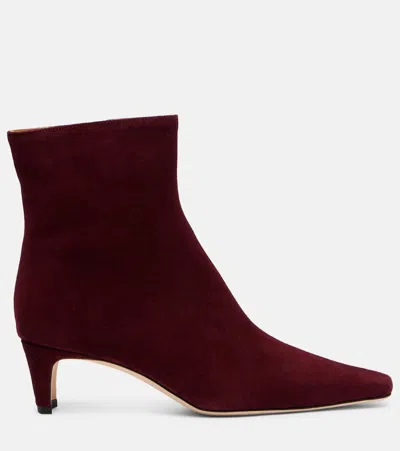 Staud Wally 55 Suede Ankle Boots In Burgundy