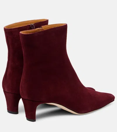 Staud Wally 55 Suede Ankle Boots In Burgundy