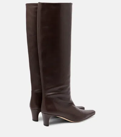 Staud Knee-high Leather Block Heel Boots In Brown