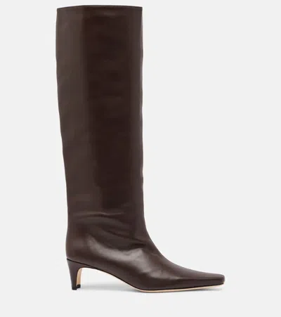 Staud Knee-high Leather Block Heel Boots In Brown