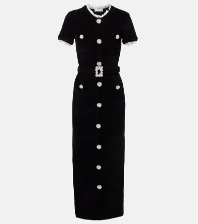 Self-portrait Crystal-embellished Lace-trimmed Chenille Midi Dress In Animal Print