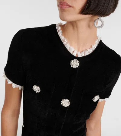 Self-portrait Crystal-embellished Lace-trimmed Chenille Midi Dress In Animal Print