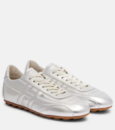 Hogan Olympia Metallic Leather Sneakers In Silver