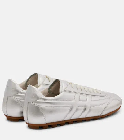 Hogan Olympia Metallic Leather Sneakers In Silver