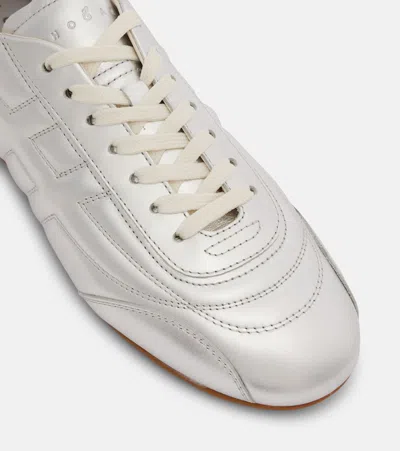 Hogan Olympia Metallic Leather Sneakers In Silver