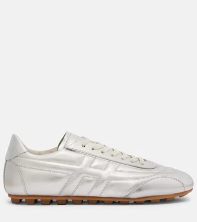 Hogan Olympia Metallic Leather Sneakers In Silver