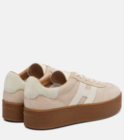 Hogan Platform Sneakers With Suede Upper And Leather Logo In Neutral