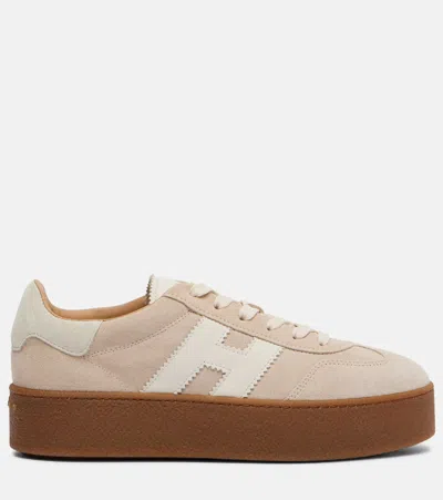 Hogan Platform Sneakers With Suede Upper And Leather Logo In Neutral
