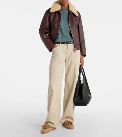 Hogan H693 Shearling-lined Leather Mules In Brown