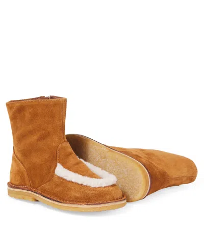 Pèpè Shearling-trimmed Suede Boots In Brown