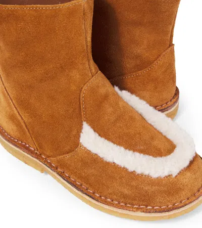 Pèpè Shearling-trimmed Suede Boots In Brown