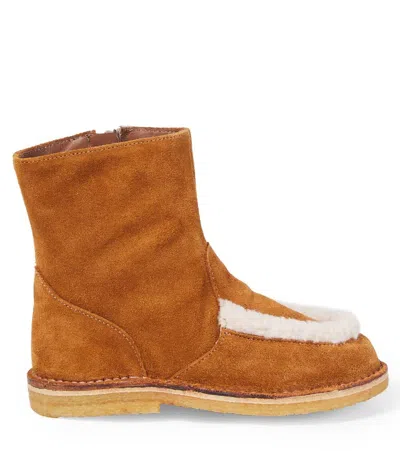 Pèpè Shearling-trimmed Suede Boots In Brown