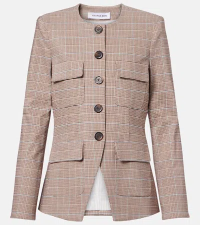Veronica Beard Orrin Windowpane Plaid Collarless Jacket In Neutral