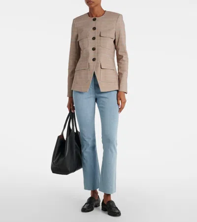 Veronica Beard Orrin Windowpane Plaid Collarless Jacket In Neutral