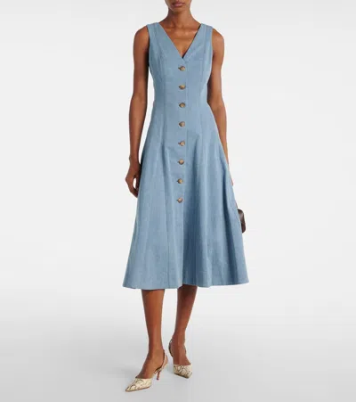 Veronica Beard Button-front Sleeveless Midi Dress In Blue