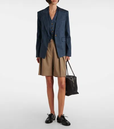 Veronica Beard Obie Pinstripe Linen-blend Blazer In Blue