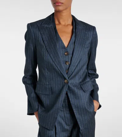 Veronica Beard Obie Pinstripe Linen-blend Blazer In Blue