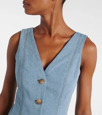 Veronica Beard Button-front Sleeveless Midi Dress In Blue
