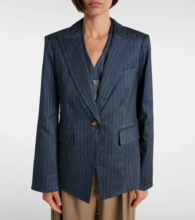Veronica Beard Obie Pinstripe Linen-blend Blazer In Blue