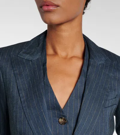 Veronica Beard Obie Pinstripe Linen-blend Blazer In Blue