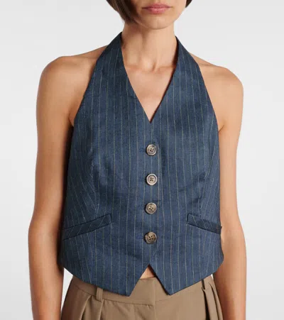 Veronica Beard Arabella Pinstripe Linen-blend Vest In Blue