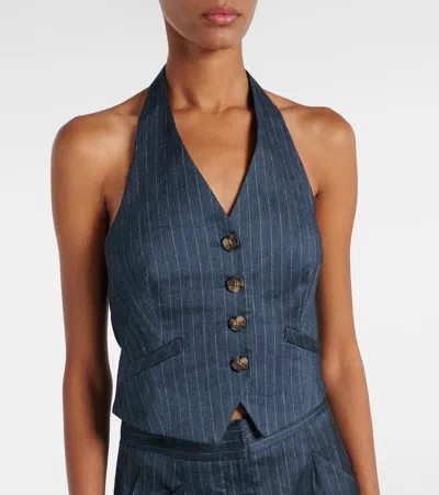 Veronica Beard Arabella Pinstripe Linen-blend Vest In Blue