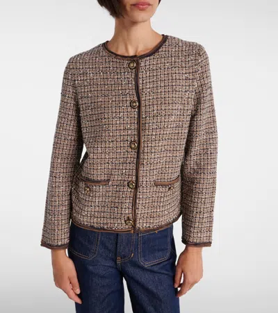 Veronica Beard Brisa Tweed Button-front Jacket In Brown