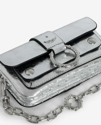 Zadig & Voltaire Metallic Leather Crossbody Bag In Gray