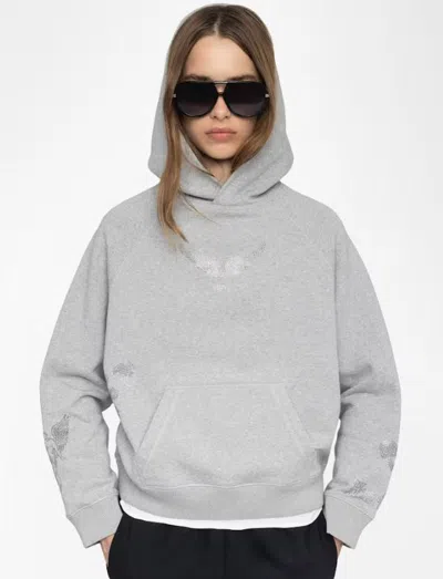 Zadig & Voltaire Georgy Multicusto Strass Cotton Hoodie In Gray