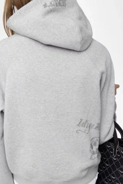 Zadig & Voltaire Georgy Multicusto Strass Cotton Hoodie In Gray