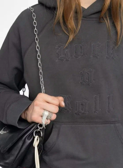 Zadig & Voltaire Womens Carbone Georgy Rhinestone-text Cotton-jersey Hooded Sweatshirt In Gray