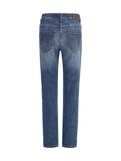 Brunello Cucinelli Embellished Skinny Cotton Jeans With Contrast Stitching In Blue