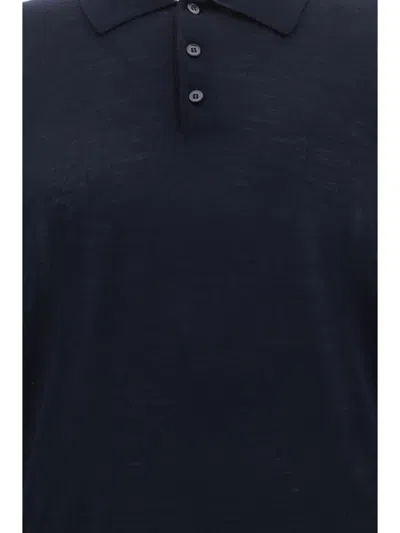 Golden Goose Long-sleeve Knit Polo Shirt In Blue