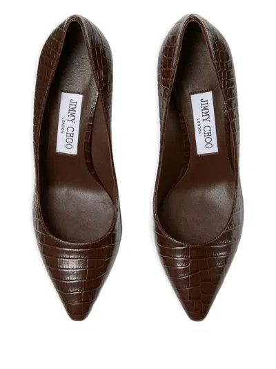 Jimmy Choo 85mm Romy Crocodile-effect Pointed-toe Pumps In Brown