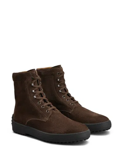 Tod's Striped Suede Ankle Boots With Chunky Rubber Sole For Men In Brown