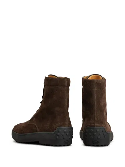 Tod's Striped Suede Ankle Boots With Chunky Rubber Sole For Men In Brown