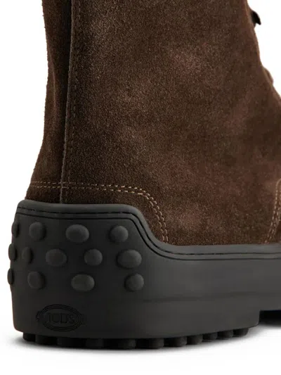 Tod's Striped Suede Ankle Boots With Chunky Rubber Sole For Men In Brown