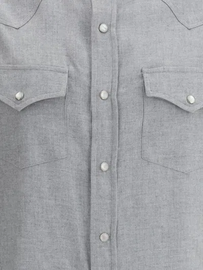 Brunello Cucinelli Double-pocket Long-sleeve Shirt In Gray