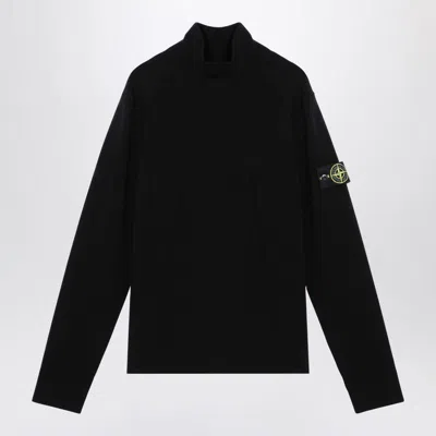 Stone Island Turtleneck Jumper With Finely Ribbed Trims In Black