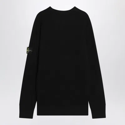 Stone Island Stretch Wool Crewneck Sweater With Reverse Stitch Details In Black